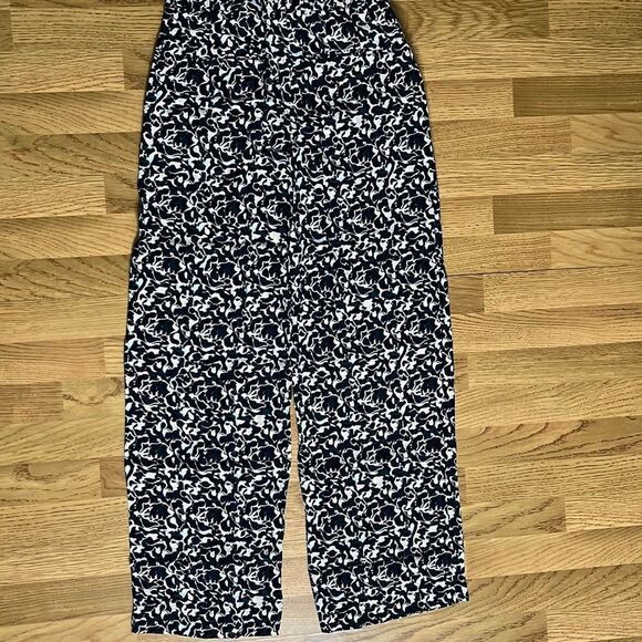 Club Monaco Womens Wide Legged long Pants Black Mix Noir Abstract Pattern Size 0 - Picture 11 of 13